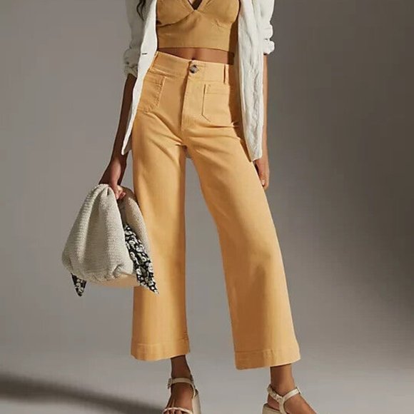 NWT Anthropologie 32 The Skipper Cropped High Rise Wide-Leg Jeans Yellow New